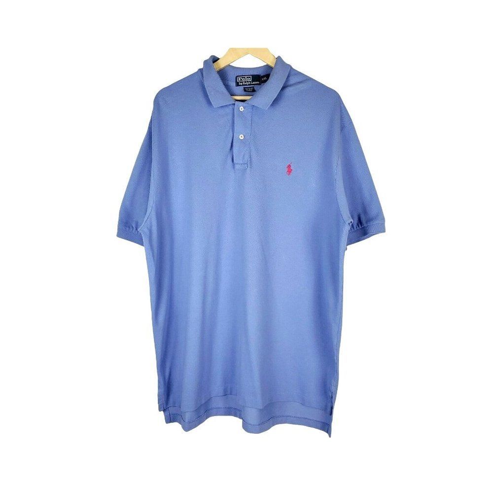 Polo By Ralph Lauren Men’s Polo Shirt Light Blue with Pink Logo